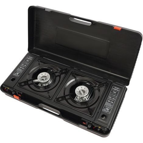 Senderpick – Réchaud à gaz portable 2 feux 2500W – Plaque antiadhésive – Allumage piézoélectrique – Pour camping et pique-nique – Noir (1/5)