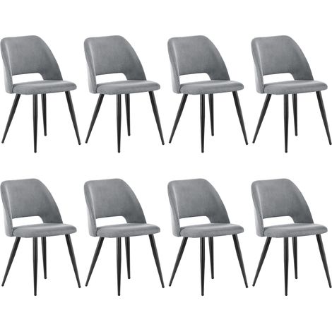 LEWE Lot de 8 Chaise de Salle à Manger en Velours,Chaise Rembourrée avec Pieds Indépendants - Gris
