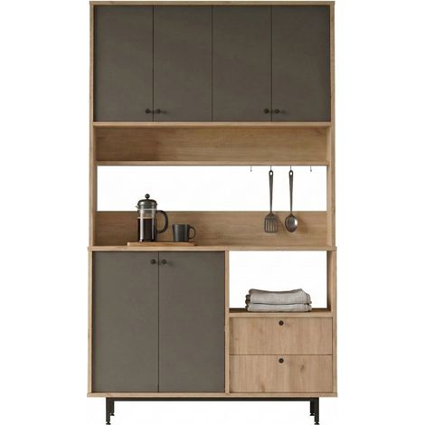 Credenza Pianella, Madia 4 Ripiani, 2 Cassetti, 6 Ante, 120x36x205h cm Nero Antracite