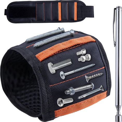 Magnetarmband und Universalgriff mit teleskopierbarer Magnetklemme, Magnetarmband zum Halten von Schrauben, magnetischer Gürtelclip, Bauzubehör, Zubehör