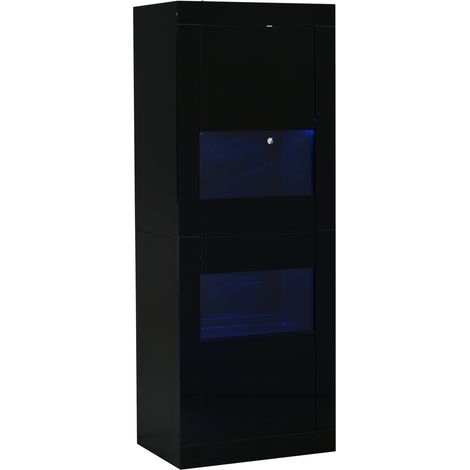 Vitrine noire avec éclairage LED, 61x42x162 cm, 3 étagères réglables, meuble de rangement sur pied (1/5)