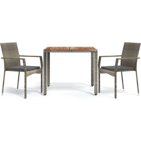 Ensemble à manger de jardin 3 pcs,Salon de jardin coussins gris résine tressée CFW89580 (1/5)