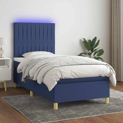 Cama box spring colchón y luces LED tela azul 90x190 cm (1/5)