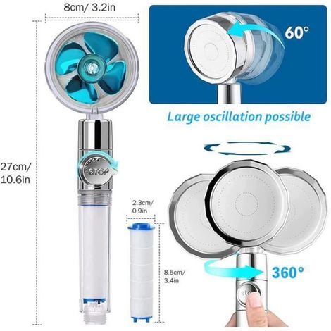 Douchette Douche Salle de Bain, Pommeau de Douche Anti Calcaire Economie Deau, 360° Haute Pression Pivotant, 6 Coton PP Remplaçable (1/4)