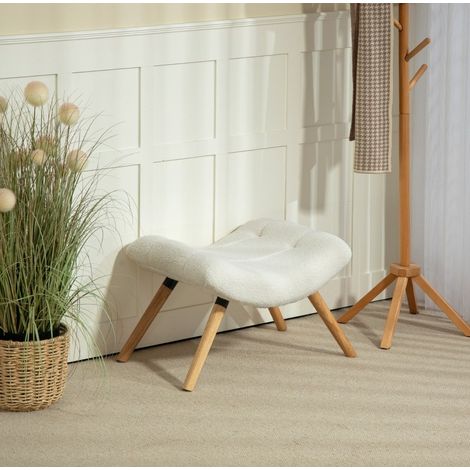 Pouf 67x45x38 cm crème avec repose-pieds, revêtement polyester, pieds en hêtre MEUBLIV (1/5)