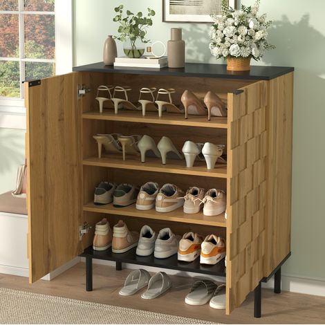 Zapatero de 2 puertas 80 x 35 x 91,5 cm con estantes regulables, natural HAVRYA (1/5)