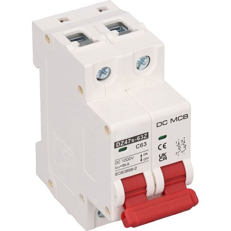 Disjoncteur DC 2P 63A 6kA Pouvoir de Coupure Rail DIN Installation Modulaire pour Panneaux Solaires Photovoltaïques 1000V (1/5)