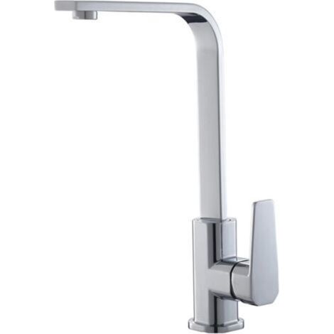 Square kitchen faucet, hot and cold kitchen sink faucet, copper bottom flat tube, brushed silver (1/5)
