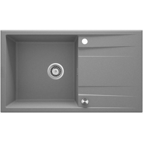 Lavello cucina in granito con 1 vasca e gocciolatoio 86x50 cm grigio metallizzato - Lyra