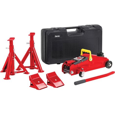 CLARKE TROLLEY JACK 2 TONNE TON HYDRAULIC WHEEL CHOCKS & AXLE STAND SET CGLK1