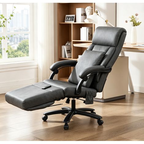 fauteuil de bureau noir en cuir pu ergonomique inclinable 90 à 135 degrés coussin 180 pliable repose jambes réglable chaise pivotante roulettes silencieuses (1/5)