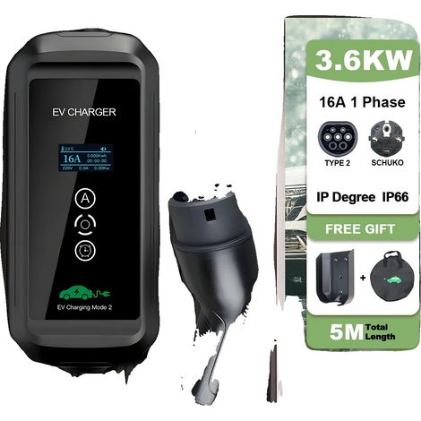 Cargador portátil para vehículos eléctricos, potencia máxima de 3,6 kW, corriente de carga ajustable, 3,6 kW, tipo 2 (1/5)