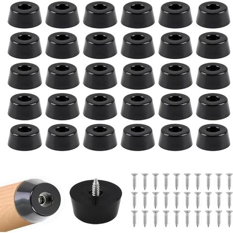 30 Pièces Pied de Meuble en Caoutchouc Noir 25x23x9mm avec Vis M4x16 en Acier Inoxydable Patin Antiderapant Rond pour Planche à Découper Table Chaise Canapé Tampon Caoutchouc Protecteur de Sol (1/5)