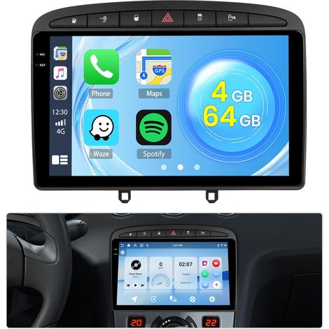 4G+64G 15 Autoradio pour 308 408 2007-2015 sans Fil, 9'' Écran Tactile Radio avec GPS Bluetooth FM RDS WiFi EQ SWC Caméra de Recul (1/5)