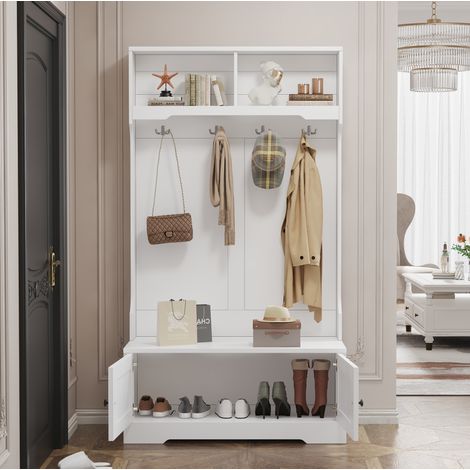 Aufbewahrungsmöbel Schrank mit Sitzbank Weiß OKMYHOME (1/5)