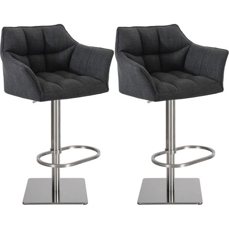 Set di 2 sgabelli da bar regolabili in tessuto grigio scuro con seduta avvolgente imbottita e base quadrata in acciaio inox 100006018
