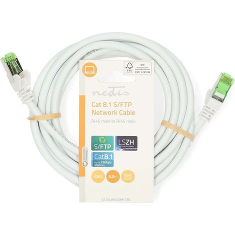Nedis Cat 8.1-Netzwerkkabel / S/FTP / RJ45 Stecker / RJ45 Stecker / 3.00 m / Rund / LSZH / Weiss / Label