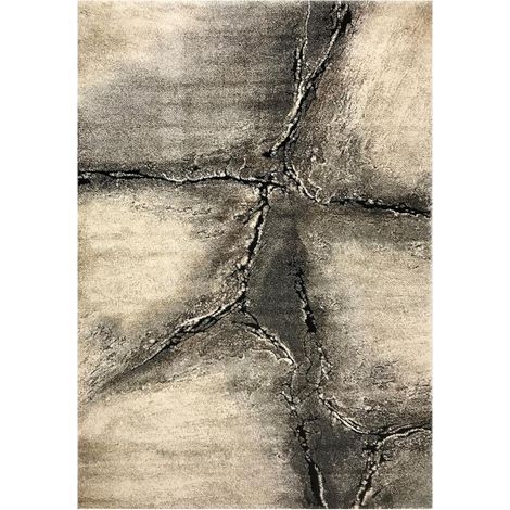 Tapis salon et chambre 80x150 gris et noir rectangle tissé motif abstrait FRACIL (1/5)