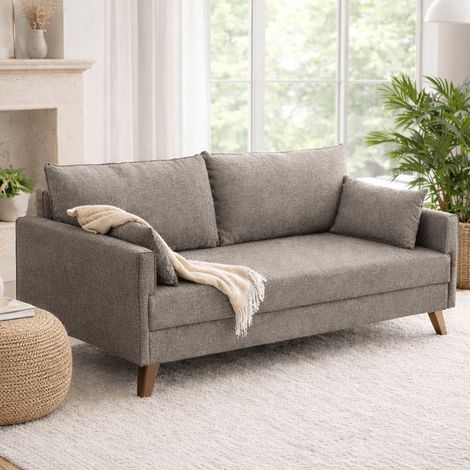 Schlafsofa champagnerbeiger Stoff 3-Sitzer – Bella (1/5)