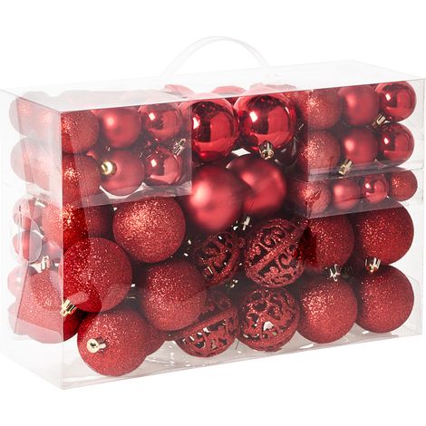 Conjunto de 100 bolas de plástico para colgar en el árbol de Navidad adornos navideños estilo tradicional moderno brillante y mate rojo Vanern