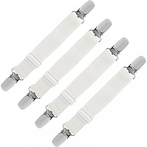 Tenditore elastico per lenzuola, cinghia di supporto regolabile per lenzuola, divani, copriasse da stiro (bianco, set da 4) estensibile fino a 60 cm (1/5)