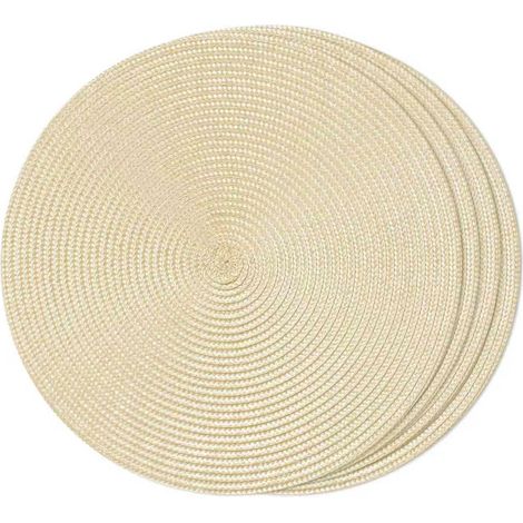Set di 4 tovagliette rotonde intrecciate per tavoli da pranzo, lavabili, antiscivolo, 38,1 cm (avorio, 4 pezzi)
