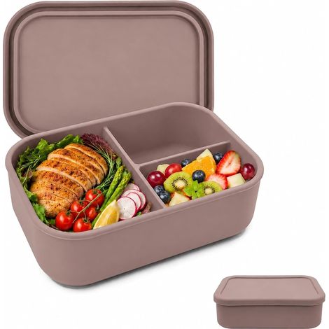 Boîte à déjeuner en silicone avec compartiments - 800 ml - Passe au micro-ondes et au lave-vaisselle - Pour enfants - Sans BPA (1/5)