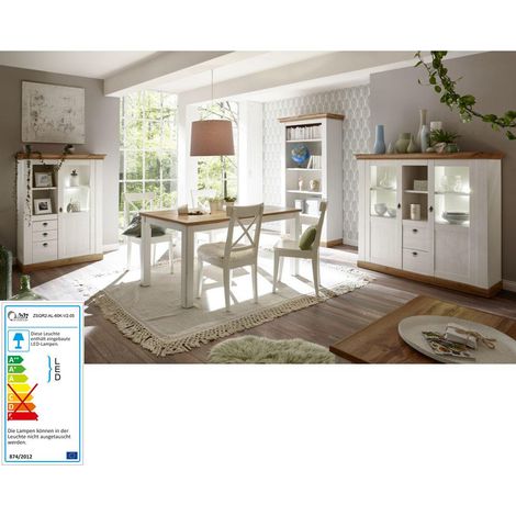 Landhaus Esszimmer-Tisch LINARES-61 in Pinie weiß / Wotan Eiche Nb. - B/H/T ca.: 158/76/88 cm (1/4)