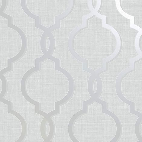Laticia Trellis Wallpaper Holden White Grey Silver Glitter Textured Metallic (1/4)