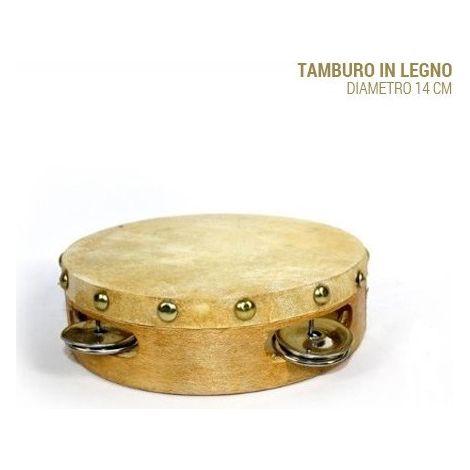 Trade Shop - TAMBURO TAMBURELLO IN LEGNO 14 CM MIT MUSIKEL STRUMENTEN -