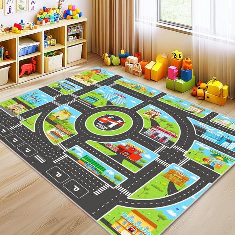 Tapis de jeu pour enfants, antidote rapant, somptueux, 90 x 120 cm, motif ville, incommensurable, monument, idéal pour la chambre ou la salle de classe. (1/5)