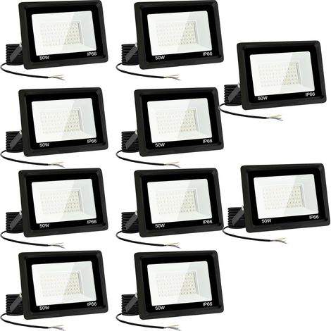 Lot de 10 spots LED d'extérieur 50 W IP66 étanche 6000 K 5000 lm Super lumineux pour arrière-cour, garage, couloir, jardin (1/5)