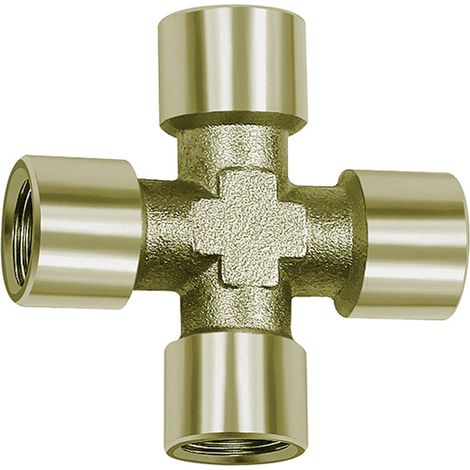 Riegler Kreuzstück, 4 x innen, G 3/8, SW 17, Messing vernickelt (1/2)