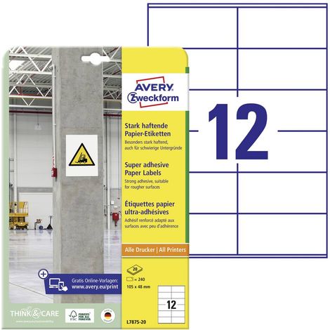 Avery-Zweckform L7875-20 Etichetta super resistente 105 x 48 mm Carta Bianco 240 pz. A tenuta permanente, A tenuta fort (1/5)