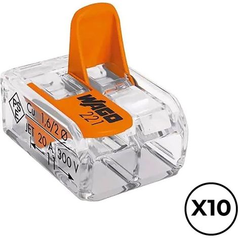 Lot de 10 connecteurs rapides 2 voies à levier de Ø4mm² maximum (450V 32A) pour conducteurs cuivre
