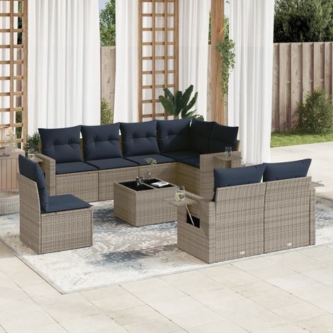 9-teiliges Gartensofa-Set mit Kissen, grau, Polyrattan (1/5)