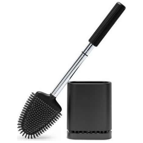 Brosse WC, Brosse Toilettes WC Silicone, Balai Toilette et Support, Noir Balayette Silicone Suspendu, Mural sans Percageà, Montage Mural/au Sol, Salle de Bain - Noir Mat (1/4)