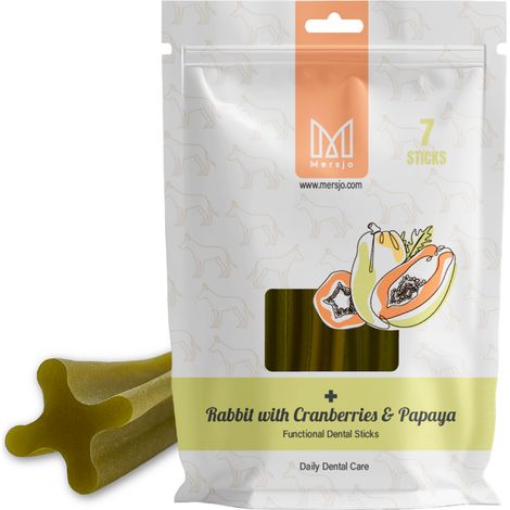 Bastoncini dentali Mersjo - Coniglio con papaya e mirtilli rossi (7 bastoncini)