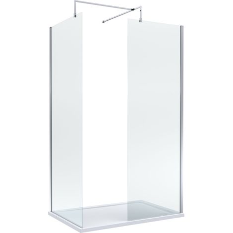 8mm Glass Walk In Wetroom Screens with Chrome Profile and White Shower Tray - 1200 x 900mm