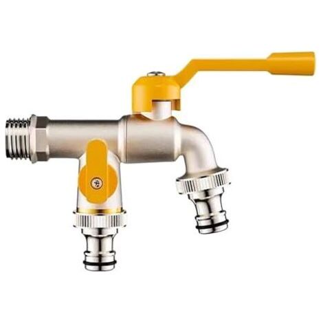Robinet extérieur tout cuivre antigel, une entrée et deux sorties, double sortie d'eau pour terrasses, jardins et machines à laver, double usage. (1/5)