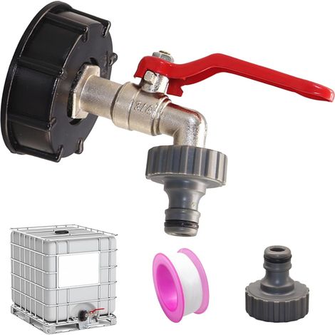 3/4" Robinet Cuve, Robinet Cuve Plastique, Robinet Cuve a Eau S60X6 IBC, Robinet Recuperateur Eau de Pluie, Raccord Cuve 1000 litres, Robinet de Jardin, pour Seau de Pluie, Réservoir d'eau (1/5)