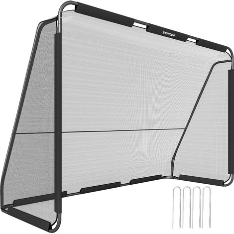 SPORTNOW portería de fútbol con red de poliéster resistente, piquetas para suelo y estructura metálica, montaje fácil, 300x120x200 cm, negro (1/5)