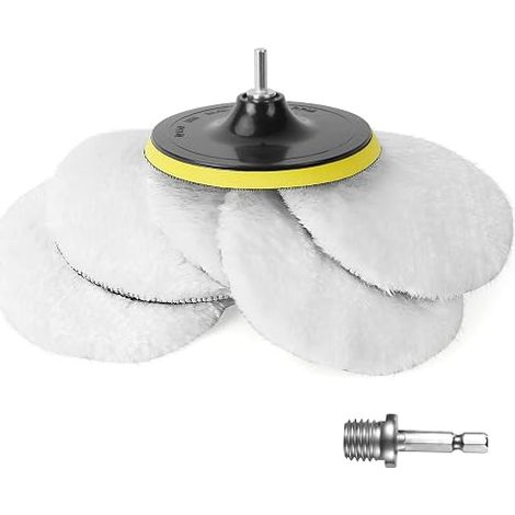 8pcs Wool Polishing Pad, 150 mm Polishing Disc with M14 and Hex Shank Drill Adapter, Car Polishing Kit for Sanding Polishing (1/5)