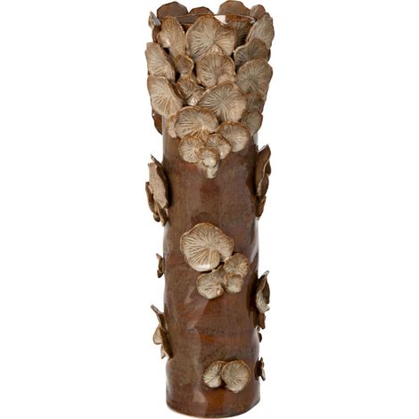 Vase cylindrique en poterie champignons - marron et beige (1/3)