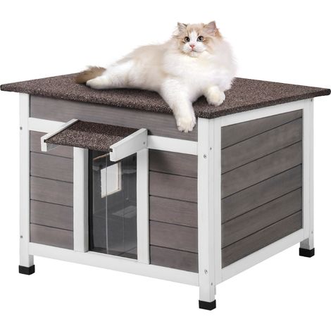 VEVOR Cuccia per Gatti da Esterno Resistente alle Intemperie, Rifugio Sicuro per piu Gatti, Casetta in Legno per Felini e Conigli con Finestra di Visualizzazione, Tetto Sollevabile e Ingressi in PVC,  (1/5)