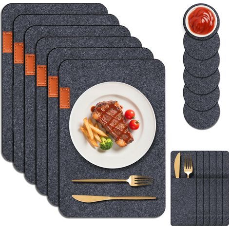 Sets de Table et Dessous de Verre Lavables, Rectangulaires Résistant à la Chaleur et Antidérapant Lot de 18 Sets de Table et Dessous de Verre avec Couvre Couverts (Rectangulaire)