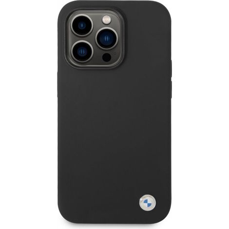 Coque BMW BMHCP14LSILBK pour iPhone 14 Pro 6,1" en silicone noir avec logo métallique