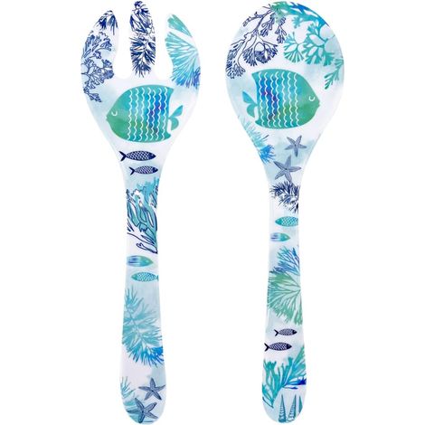Couverts à salade Mélamine Caraïbes 33 cm Bleu Mer Poissons Service Table Vaisselle (1/5)