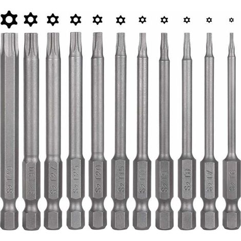 Embouts Torx - LARGEIGHT - Lot de 11 - Acier S2 - 75 mm - Magnétiques - 6 Pans (1/4)