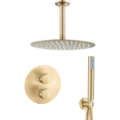 Ducha empotrada oro mate 30 cm termostático 2 vías Júcar de Valaz (JC004T-OM TECHO 30CM)